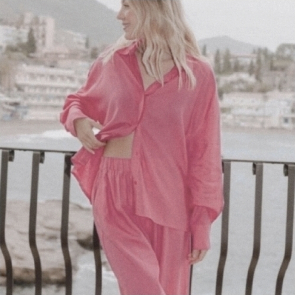 Daily Drills Pink Cotton Button Down‎ Shirt S/XS Preppy Oversized Slouchy
